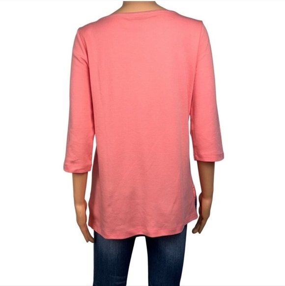 NWT Lands' End 3/4 Sleeve Boat Neck Pima Cotton Tee, Pink - Picture 4 of 9
